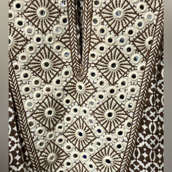 Tory Burch Brown and White Embellished Linen size 2 - Picture 2 of 6
